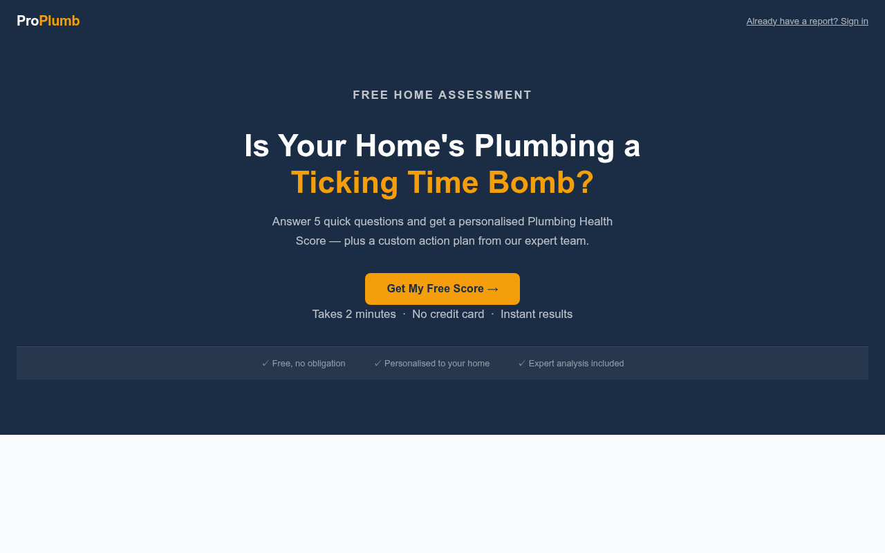 ProPlumb interactive plumbing health check quiz